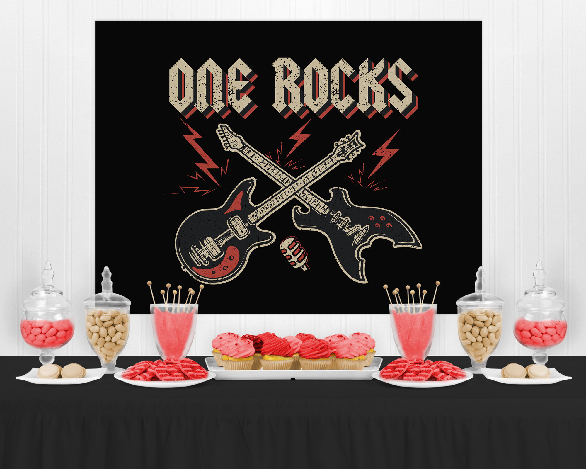Rock and Roll 1st Birthday Backdrop: Rockin' One Rocks Another One