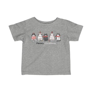 Meowy Christmas Cat Shirt: Retro Holiday Tee for Kids Heather
