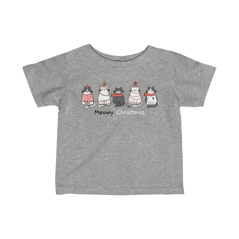 Meowy Christmas Cat Shirt: Retro Holiday Tee for Kids Heather