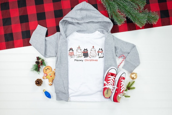 Meowy Christmas Cat Shirt: Retro Holiday Tee for Kids