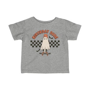 Halloween Birthday Boy Shirt: Birthday Dude Skating Ghost Checkered Tee image 8