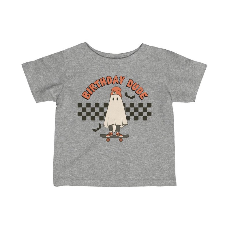 Halloween Birthday Boy Shirt: Birthday Dude Skating Ghost Checkered Tee image 8