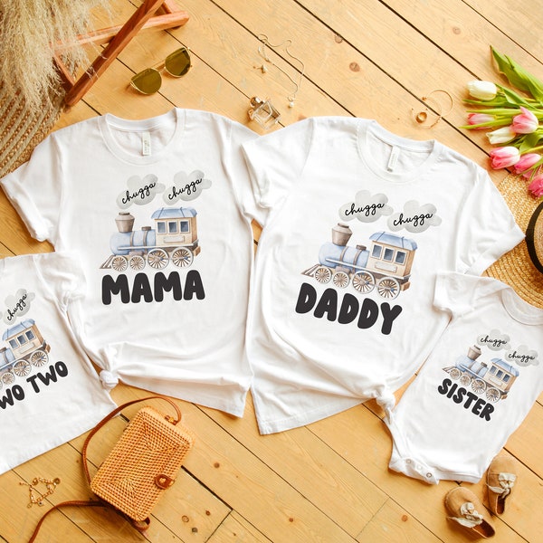 Train Matching Family Birthday Shirts, Chugga Chugga Two Two Birthday Shirt, Choo Choo I'm 2 Birthday, 2nd Birthday Tee, Mommy and Me Shirts