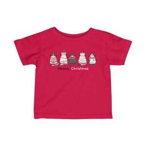 Meowy Christmas Cat Shirt: Retro Holiday Tee for Kids Red