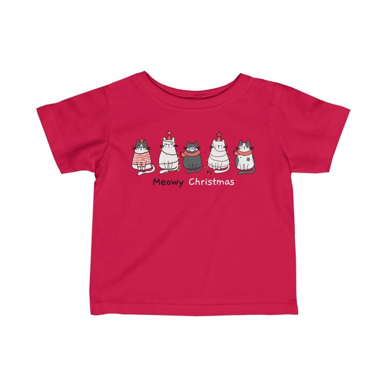Meowy Christmas Cat Shirt: Retro Holiday Tee for Kids Red