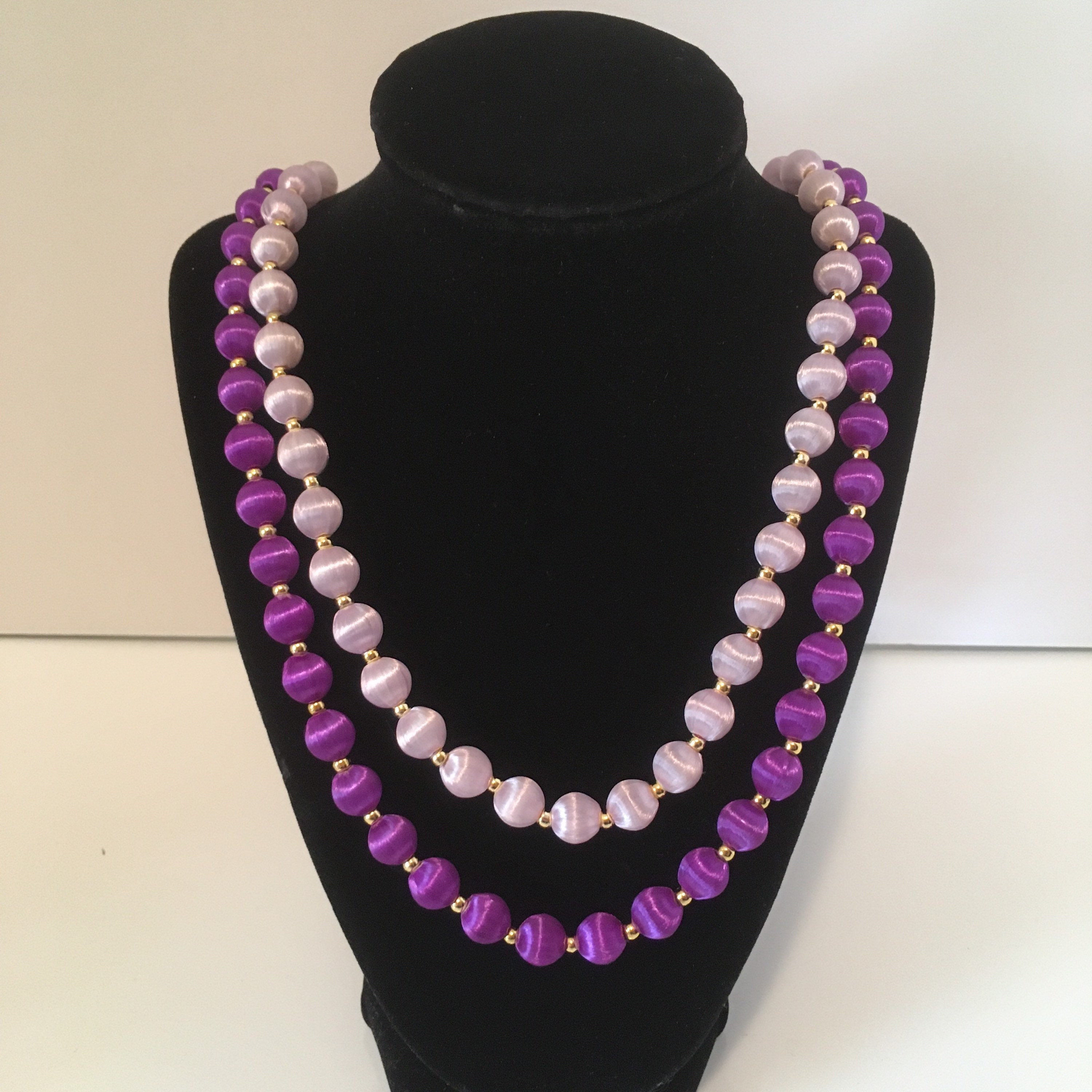 Silk Bead Necklaces Vintage Purple Bead Necklace Jewelry Pair | Etsy