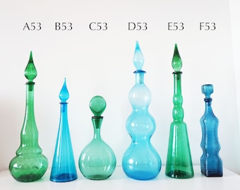 Vintage Italian glassware bottles or carafes in blown glass EMPOLI
