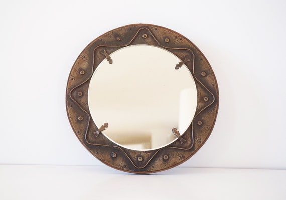 Vintage decorative wood and gold metal mirror