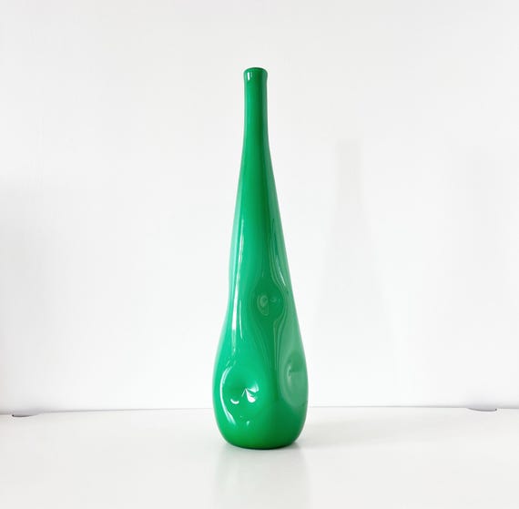Vintage 1960s Italian green opaline bottle or carafe, EMPOLI