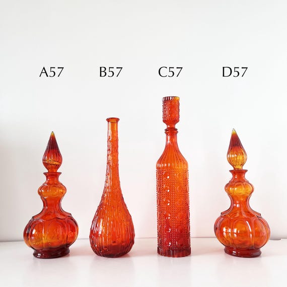 Italian glassware bottle carafe Empoli orange red 1960