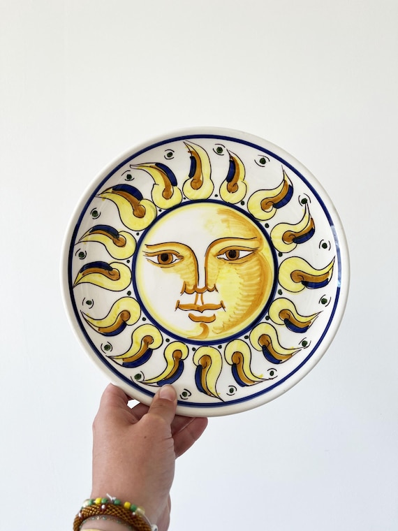Assiette décorative céramique soleil vintage