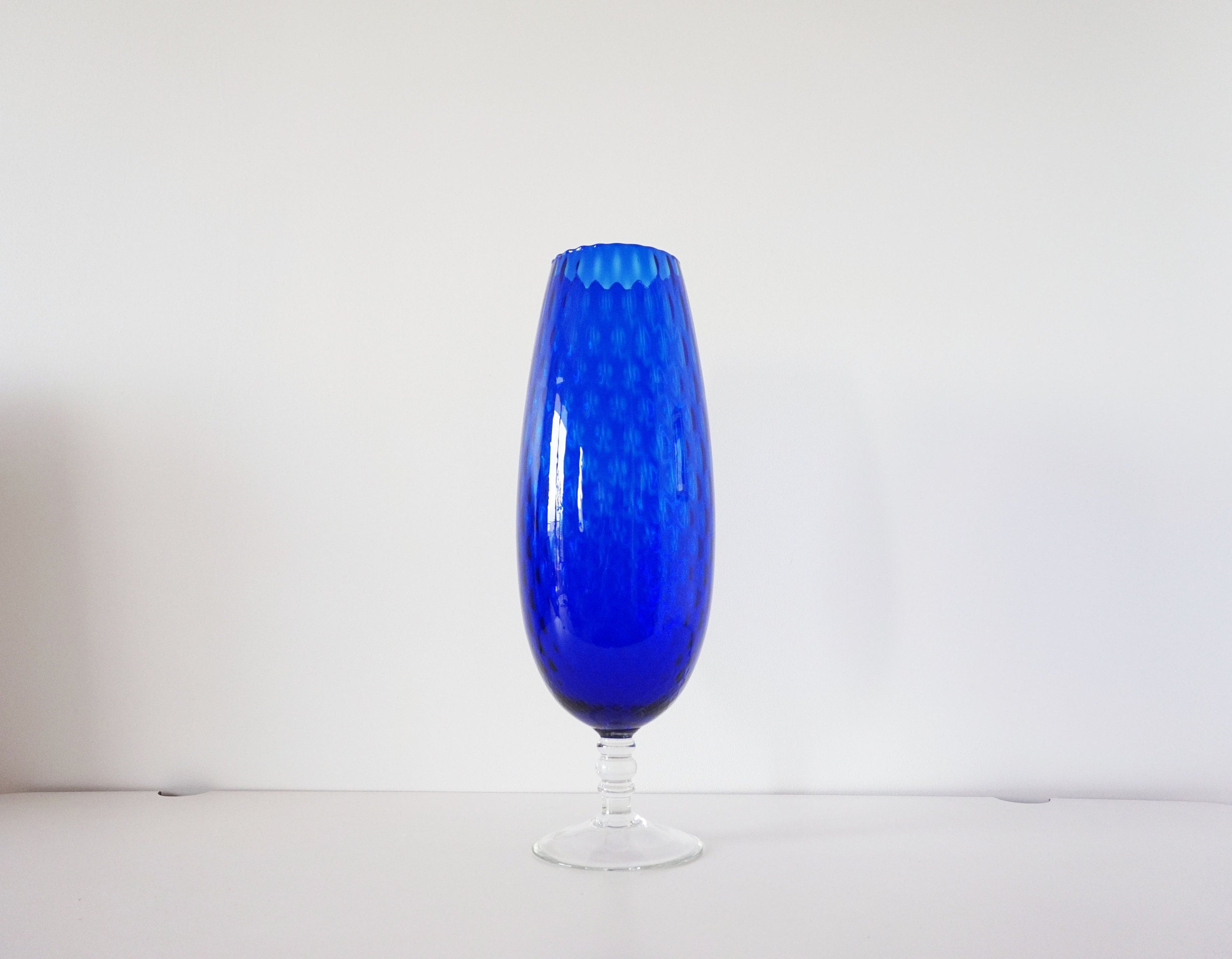 Grand Vase en Verre Soufflé Italien Verrerie Empoli 1960