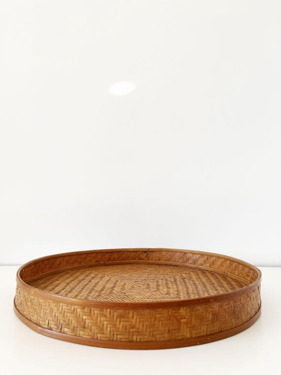 Plateau ancien bambou tressée