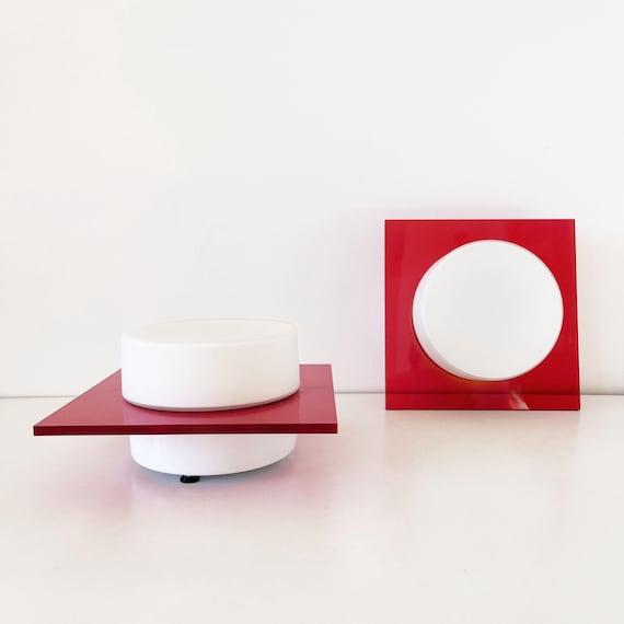 Pair of Italian plexiglass and opaline wall lights 1980