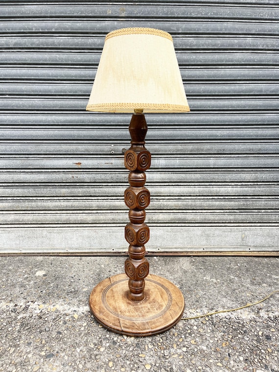 Brutalist carved wooden lamp 1950