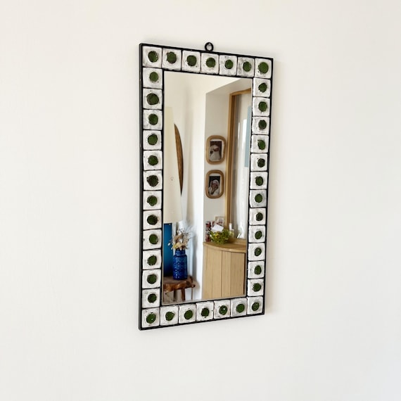 Ceramic and black wrought iron mirror 1950