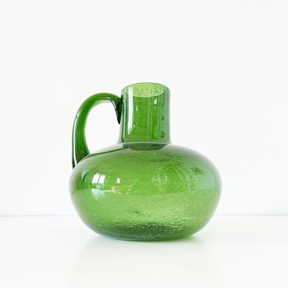 Vintage green bubble glass pitcher or carafe from the 1960s