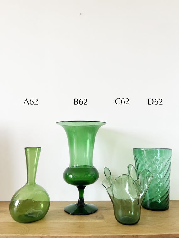 Large Italian green blown glass vases Empoli 1950