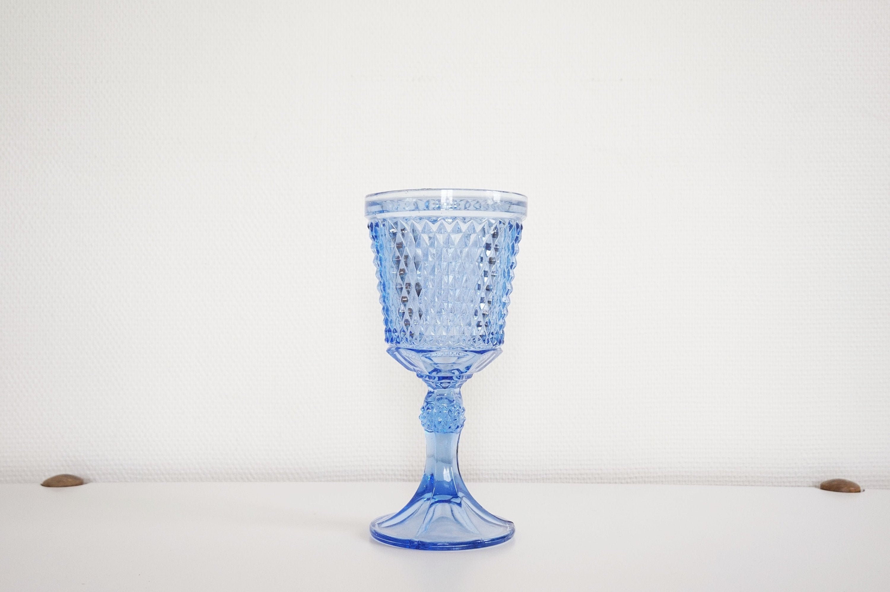 Vase sur Pied en Verre Bleu Violet Vintage Empoli