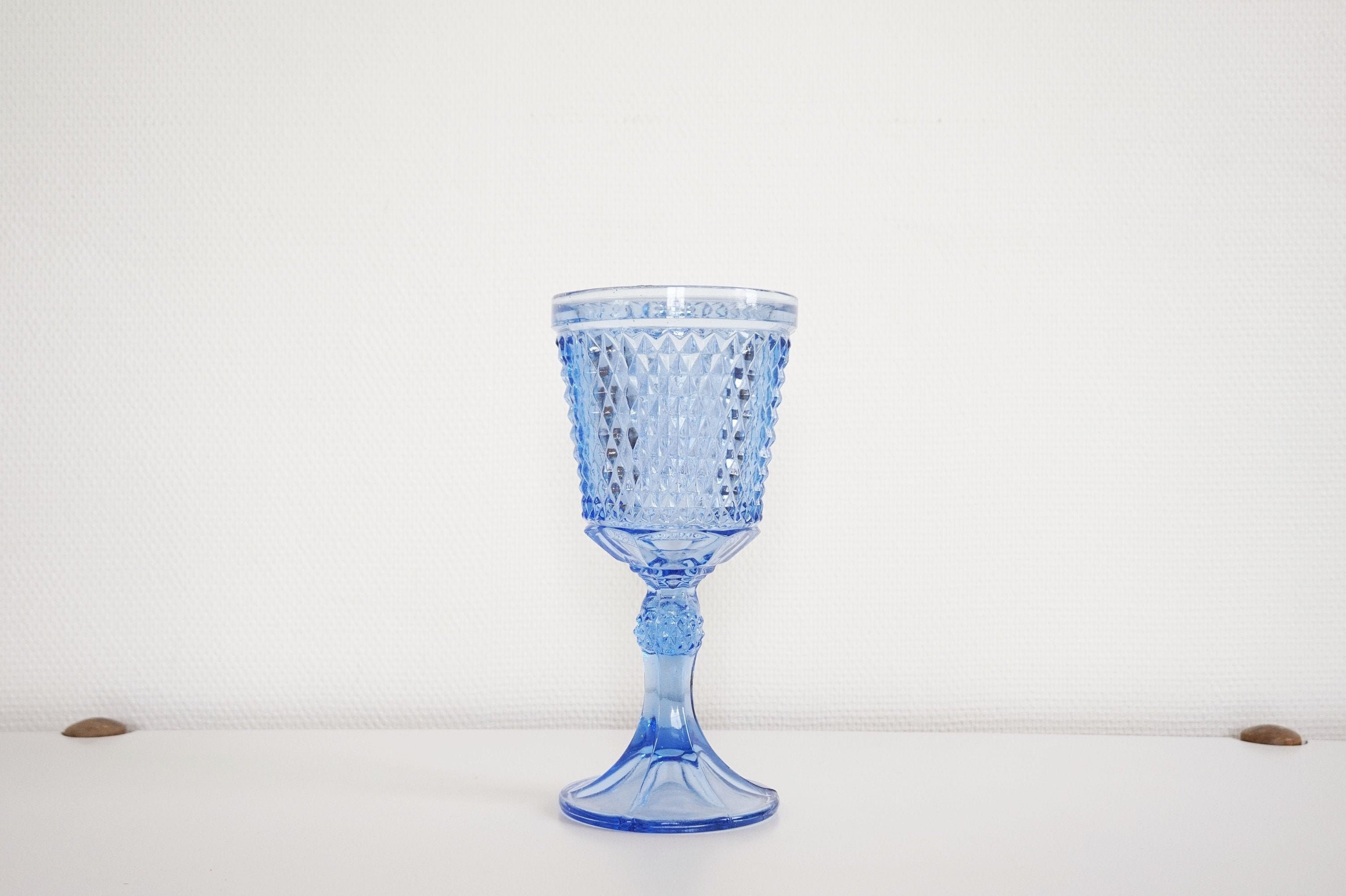 Vase sur Pied en Verre Bleu Violet Vintage Empoli