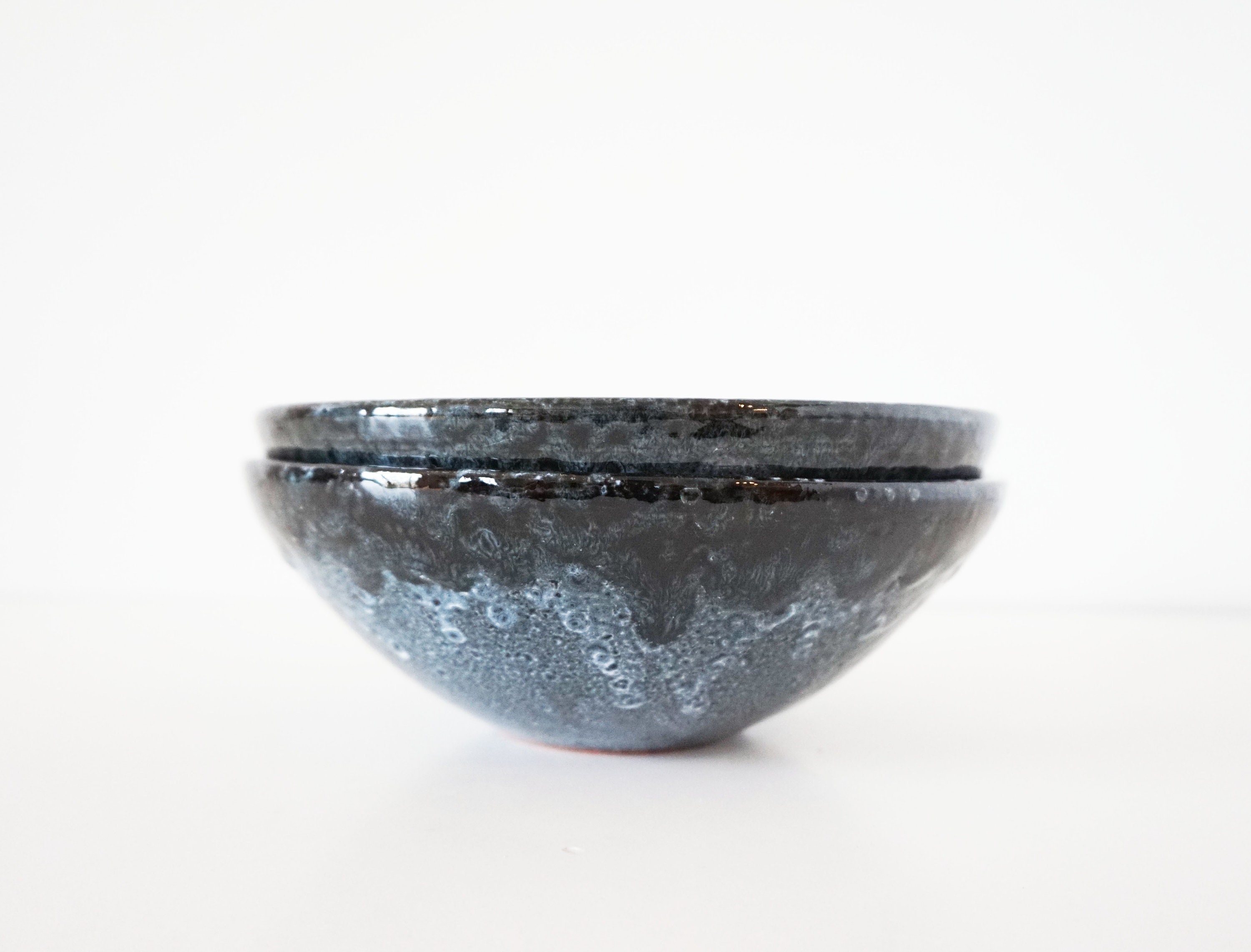 Paire de Bols Céramique Émaillé Noir Vintage