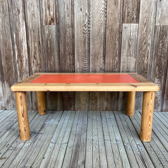 Modernist pine and orange lacquered coffee table, 1970s