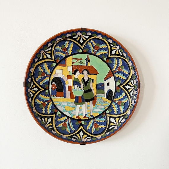 Large antique glazed terracotta dish