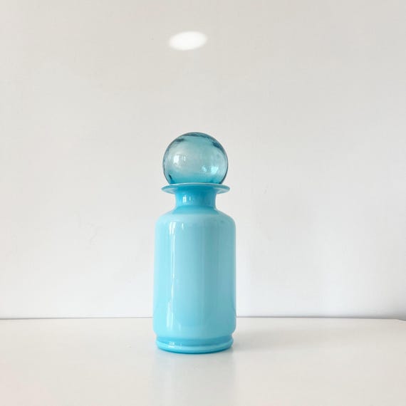 Round turquoise blue opaline carafe, Italy, 1960