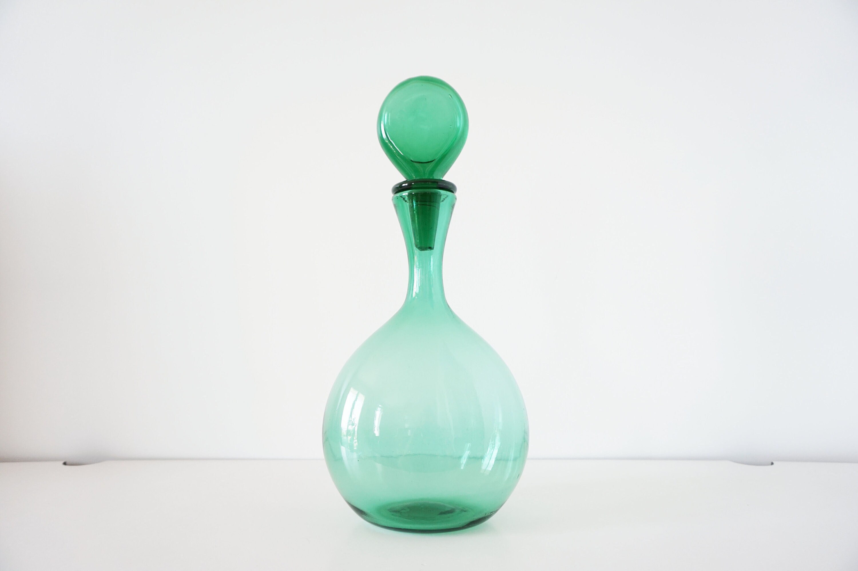 Verrerie, Bouteille ou Carafe Italienne Vintage en Verre Soufflé Vert Empoli