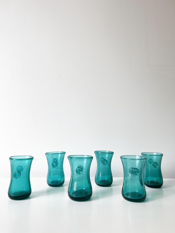 Set of vintage 1960s bubble glass water glasses