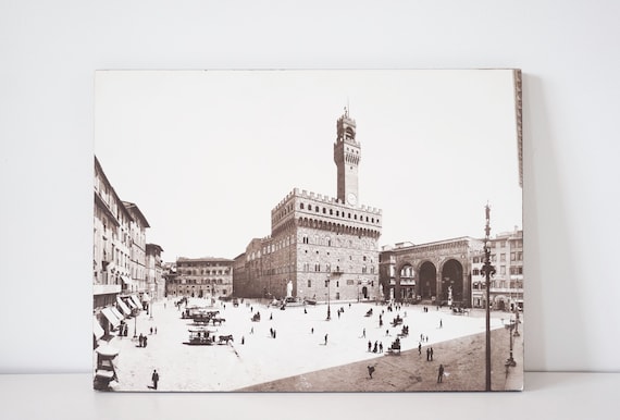 Large old photograph on wooden panel - Florence Italy