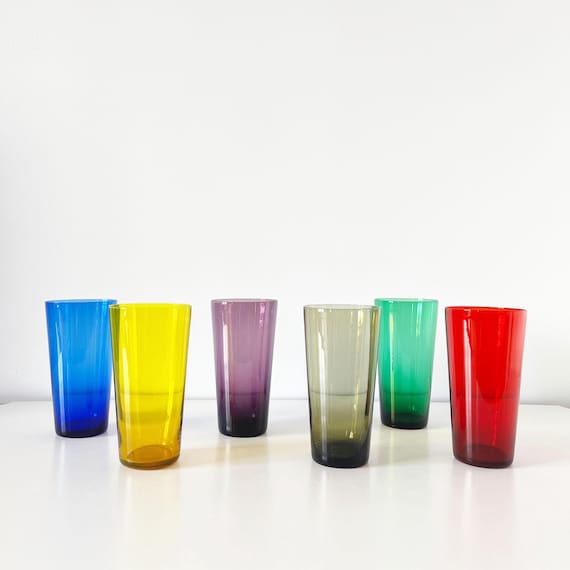Lot of 6 colored blown glass glasses, 1960s