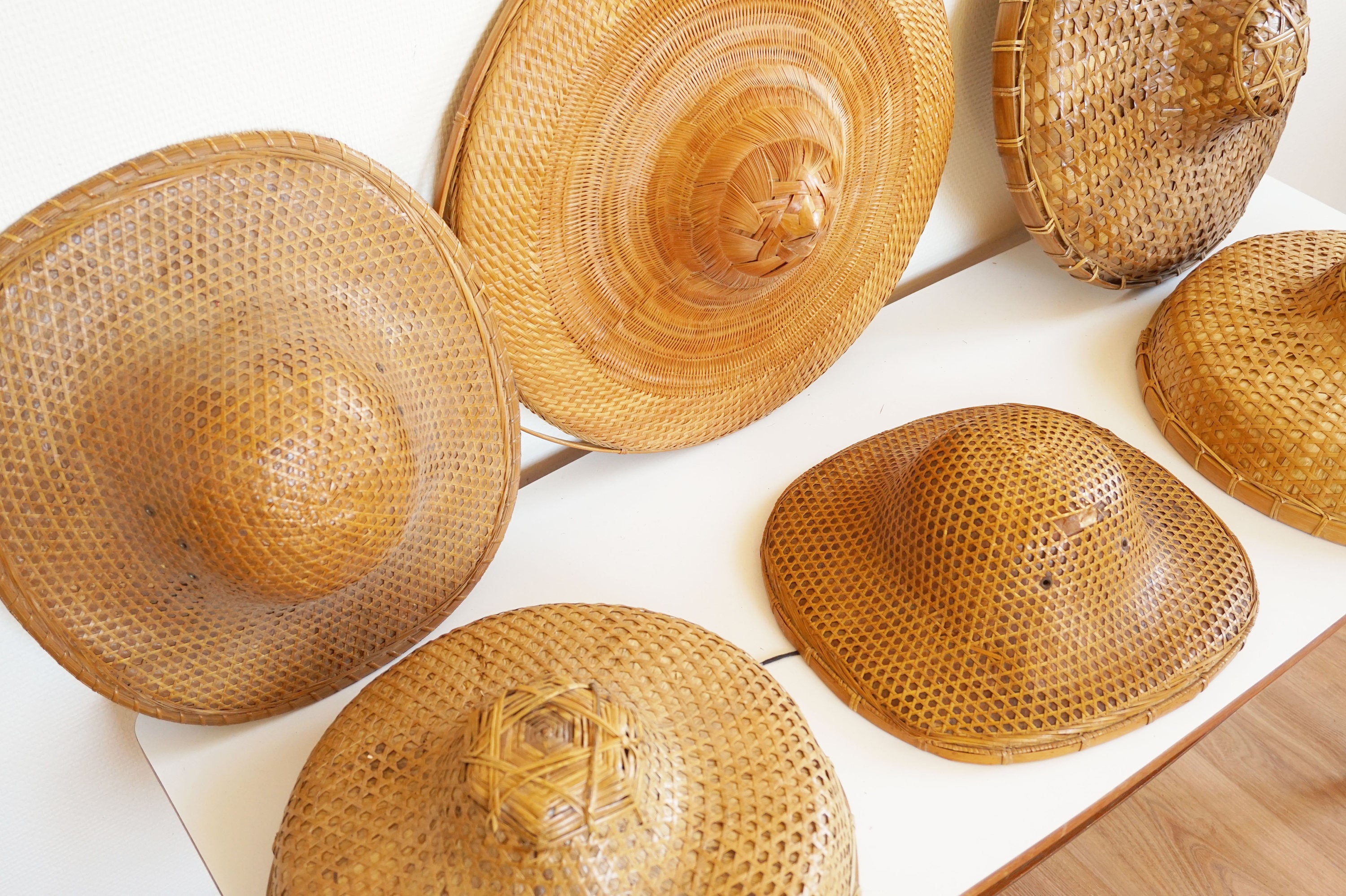 15 hats Asian Chinese vintage rattan wicker bamboo