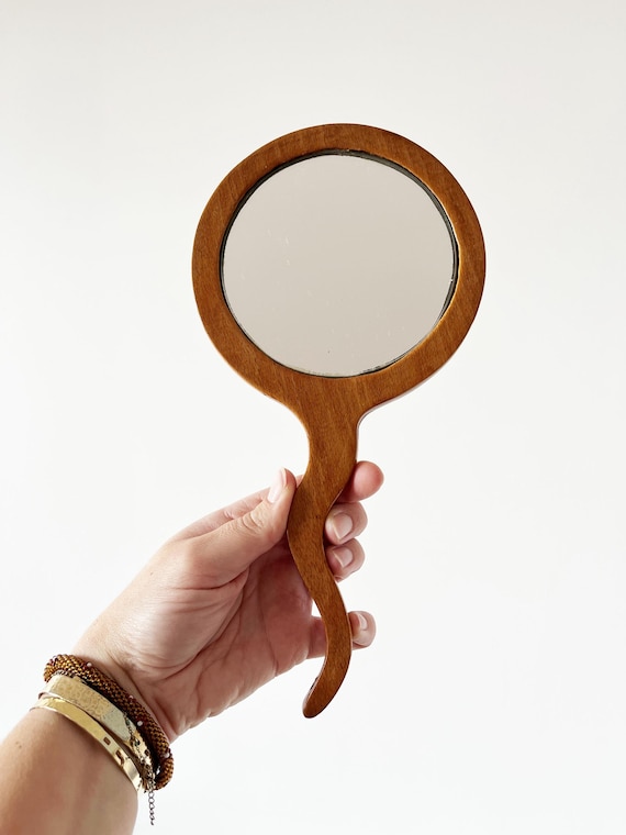 Vintage twisted wood hand mirror