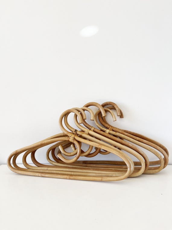 Set of 7 vintage 1970s rattan hangers