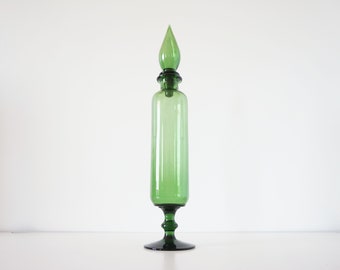 Vintage Italian glassware, bottle or decanter made of green blown glass EMPOLI