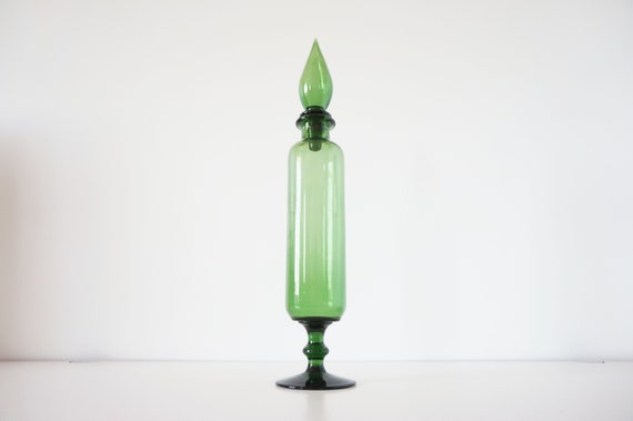 Vintage Italian glassware, bottle or decanter made of green blown glass EMPOLI