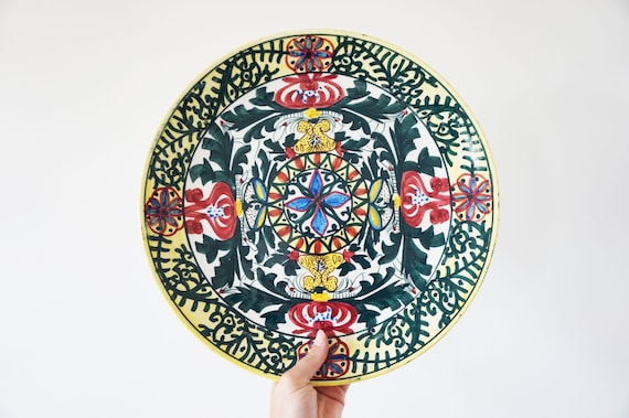 Large vintage Spanish painted ceramic dish