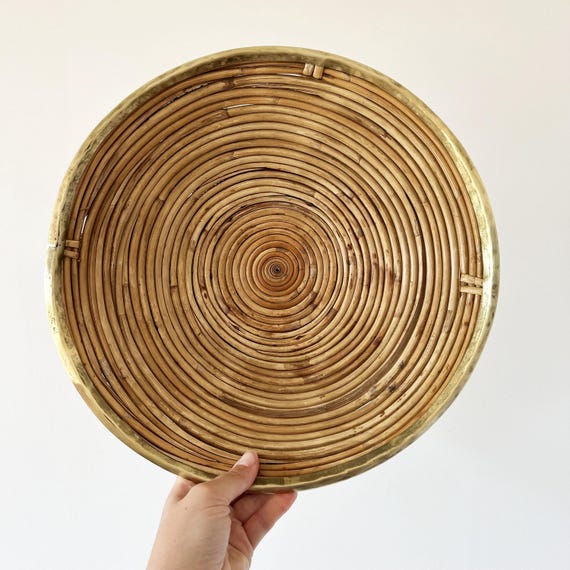 Large bowl in bamboo rattan and brass 1960