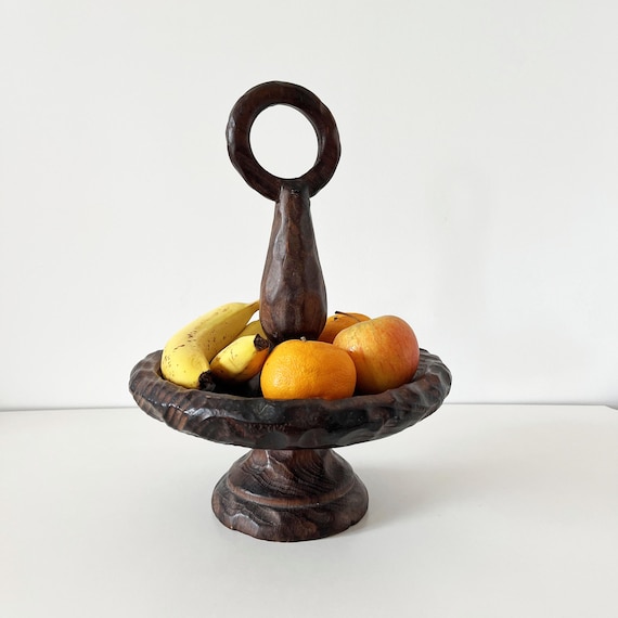Vintage 1950s Brutalist Wooden Fruit Bowl