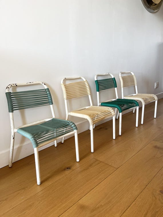 Set of 4 vintage 1960s Scoubidou children's chairs