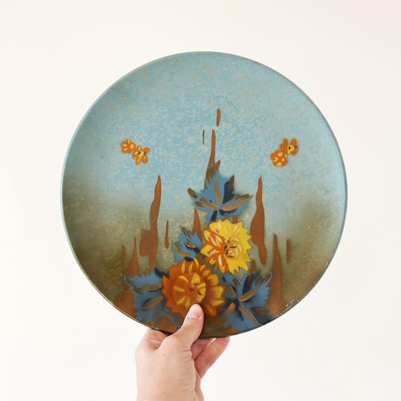 Large vintage blue ceramic platter