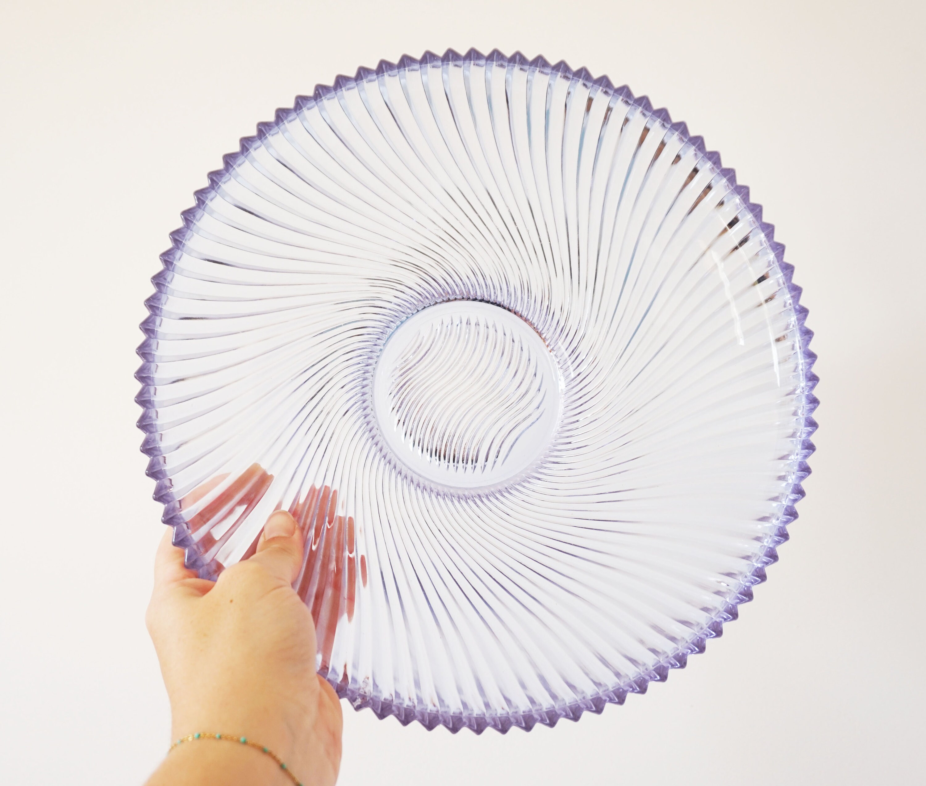 Grand Plat Rond en Verre Violet Art Deco Vintage