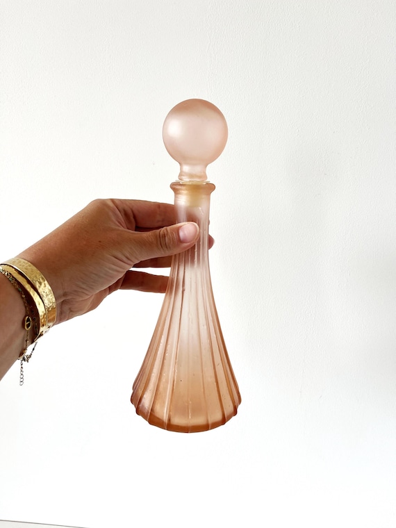 Small vintage pink frosted glass Empoli carafe or bottle