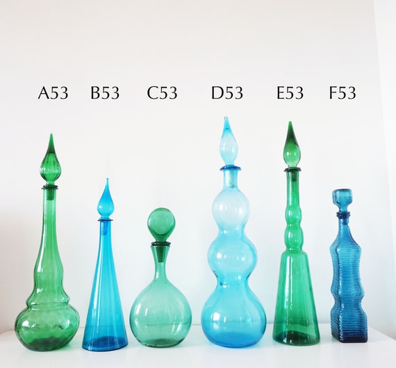 Vintage Italian glassware bottles or carafes in blown glass EMPOLI