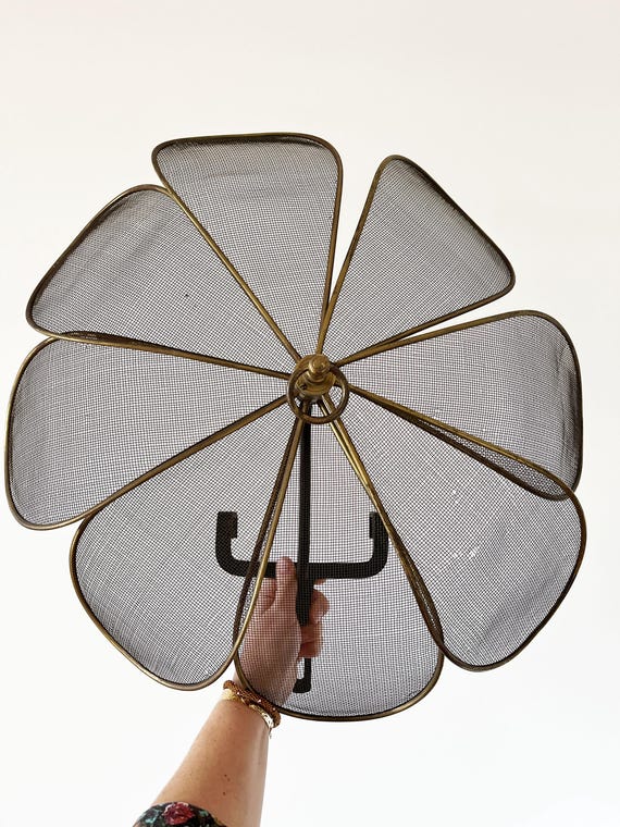 Antique French fireplace screen - pivoting flower petals