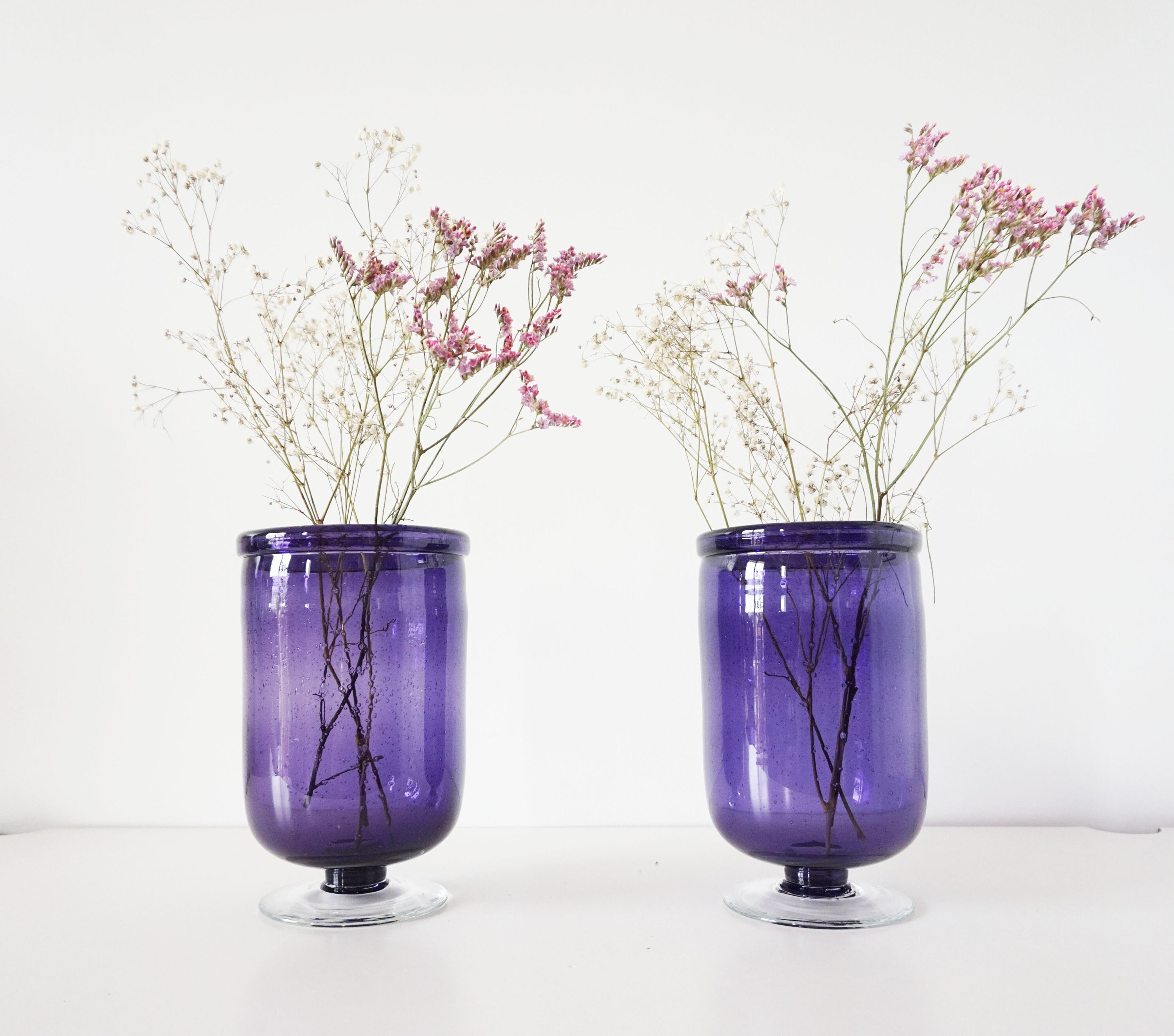 Paire de Vases Violet en Verre Bullé