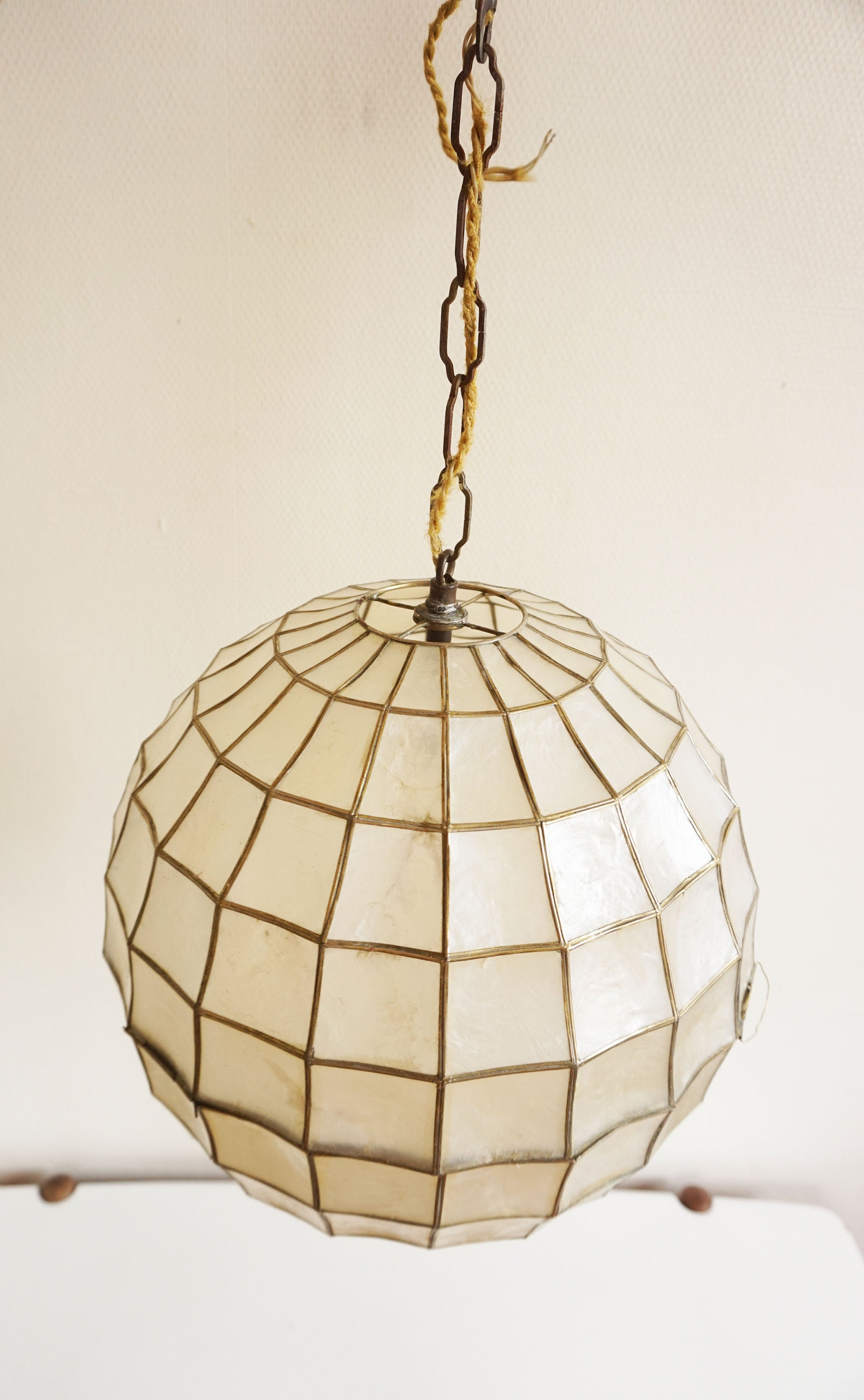 Chandelier or hanging ball Pearl and brass vintage