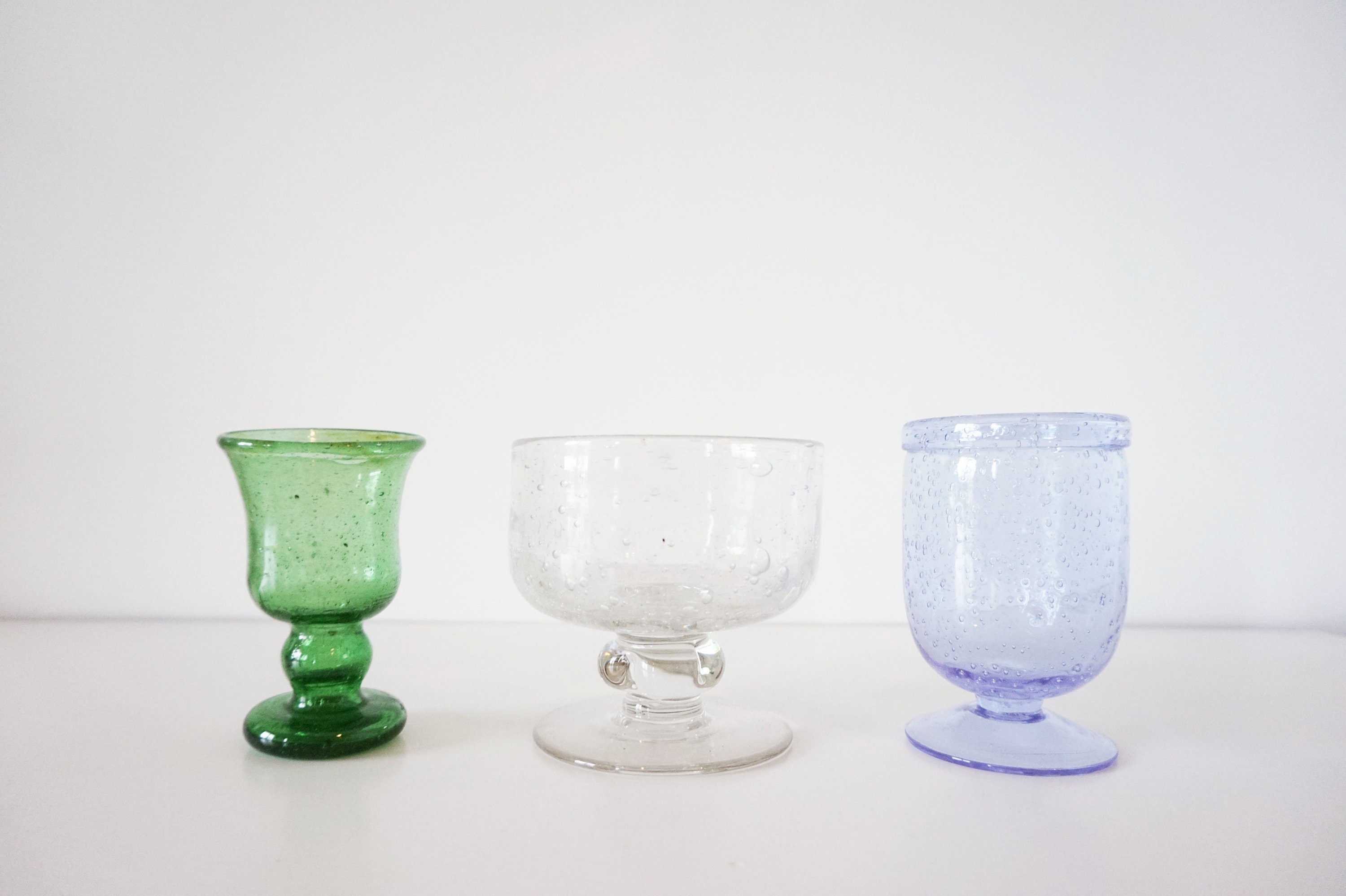 Lot de 3 Verres en Verre Bullé Soufflé Vintage