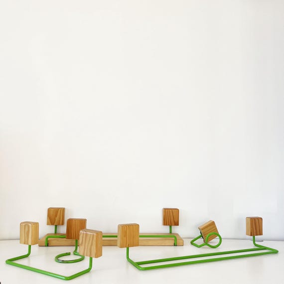 Vintage 1970s pine towel rack, coat hook and shelf set